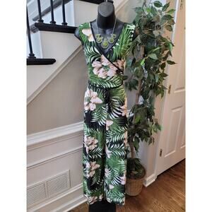 Derek Heart Tropical Floral Jumpsuit Women's Size XL Green Black Summer Romper